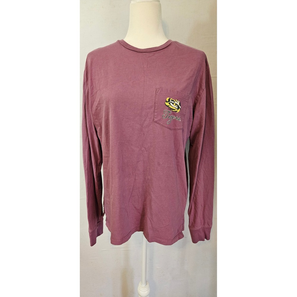 LSU Tigers Football Long Sleeve Pocket T-Shirt Purple Graphic Tee Women Large